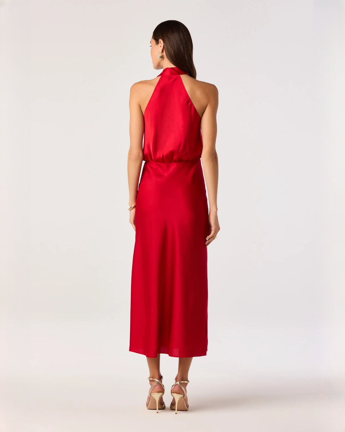 sleeveless satin a-line midi bridesmaid dress - image 6