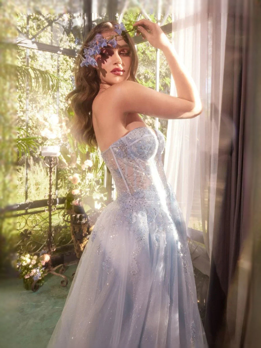 Lilac floor-length prom dress, alternate view showing the full-length profile
