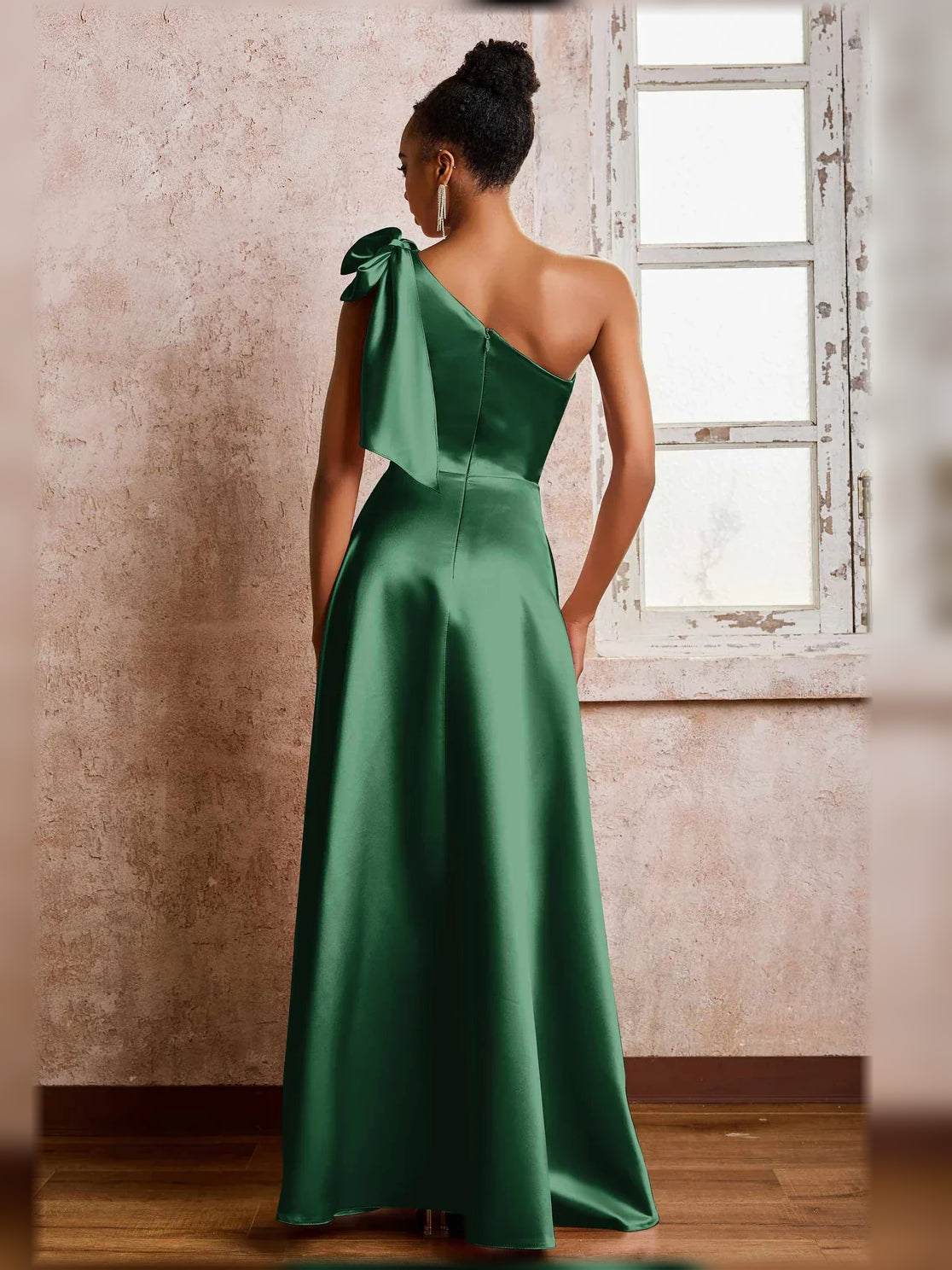 Light Pink a-line floor-length formal dress with bow detail, alternate view showing the hem