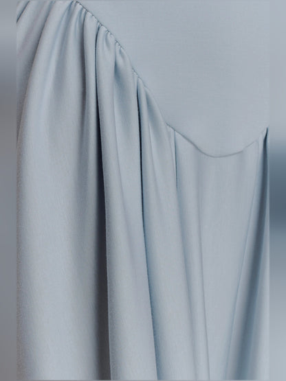 Blue midi formal dress with halter neckline, alternate view showing the hem