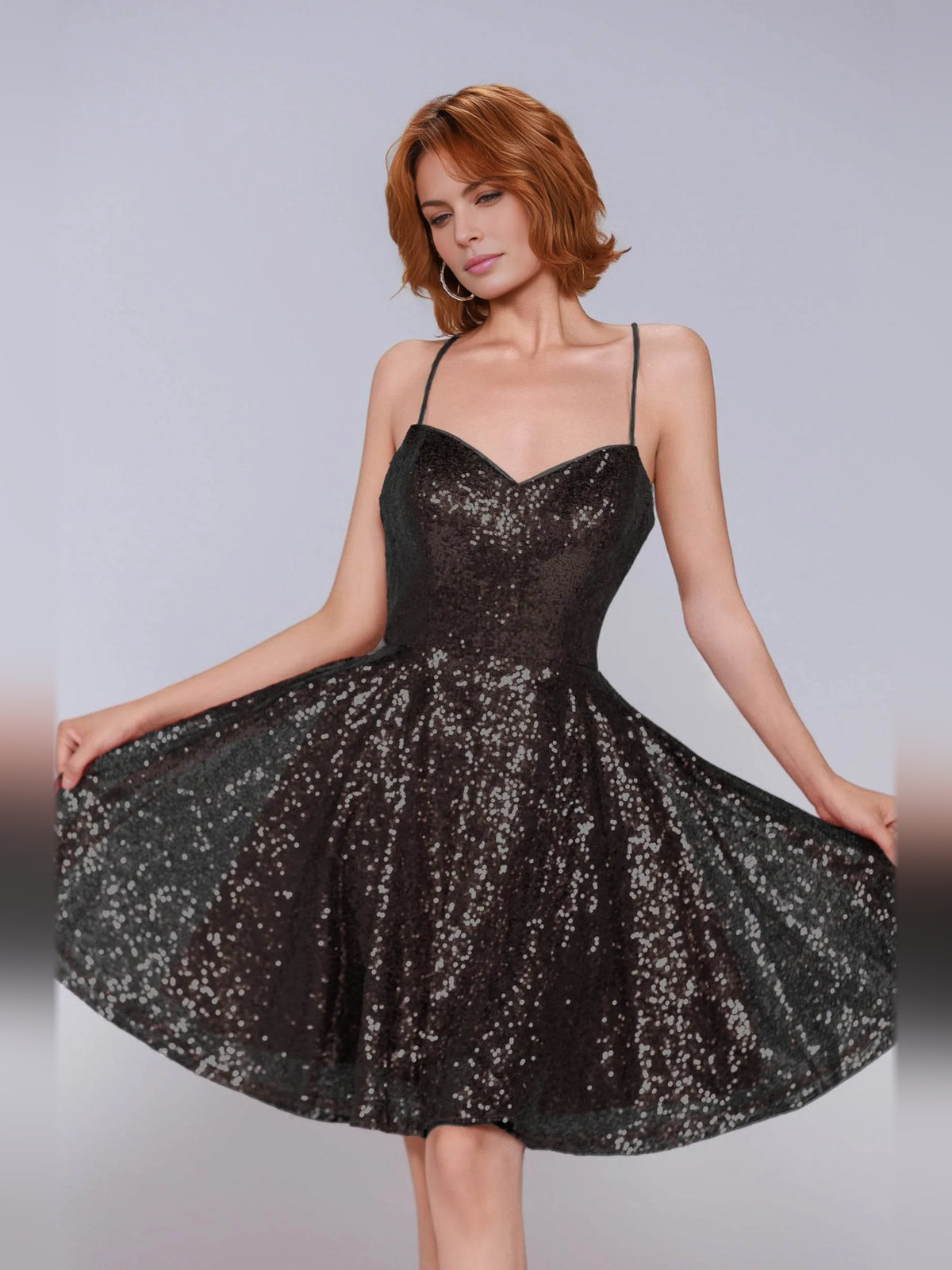 Black mini homecoming dress, alternate view showing the full-length profile