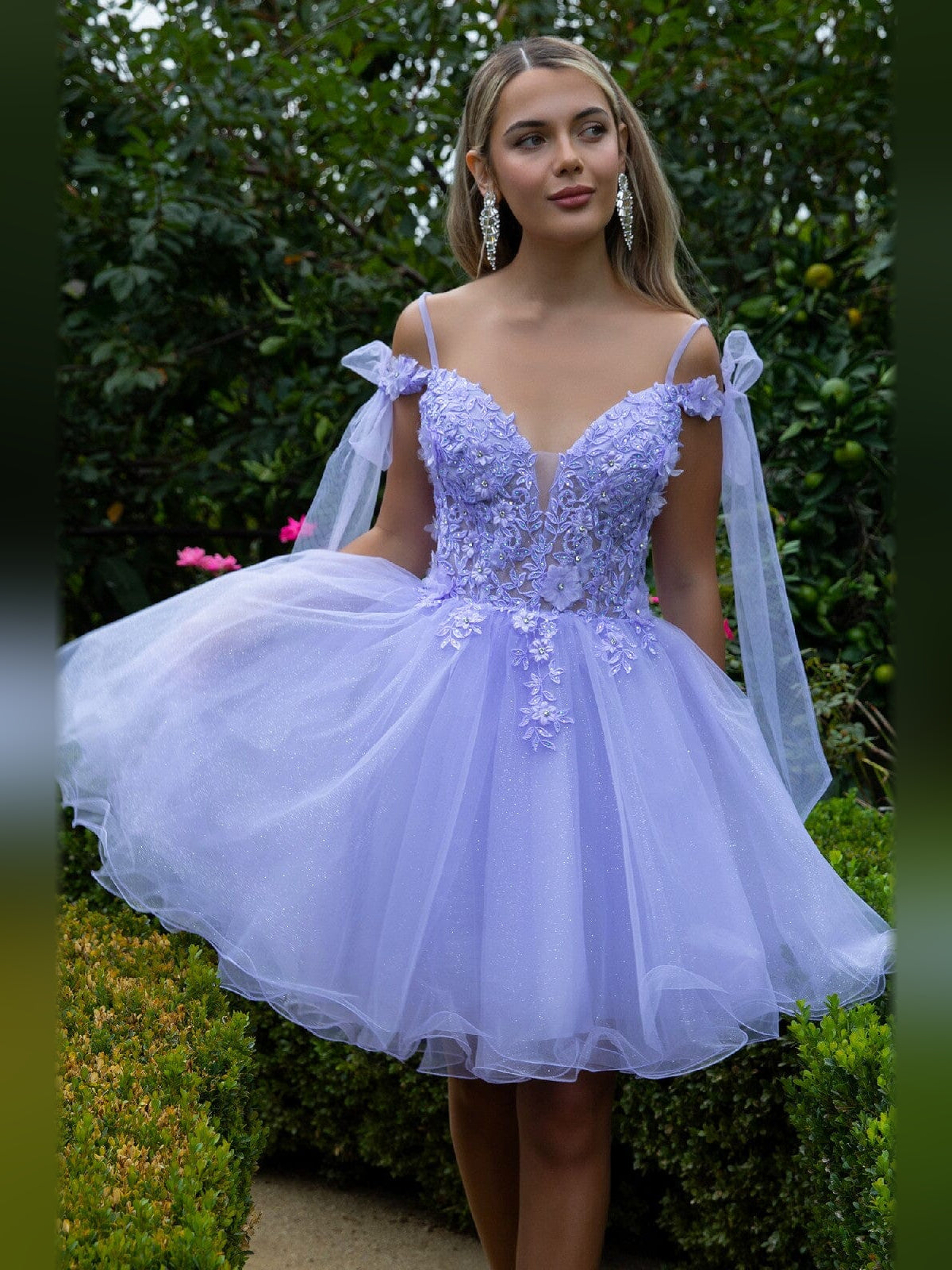 Mist Blue short homecoming dress, alternate view showing the full-length profile