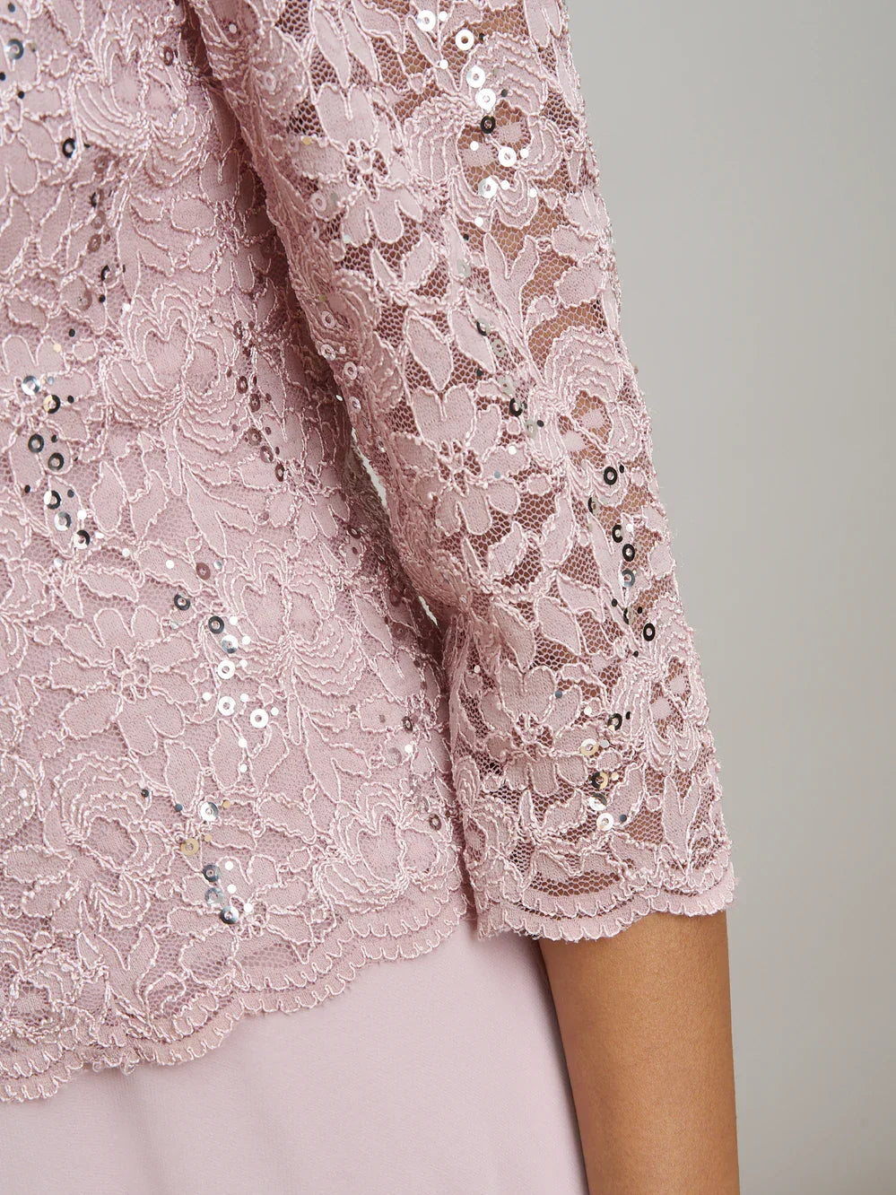Dusty Pink midi mother of the bride dress, alternate view showing the full-length profile