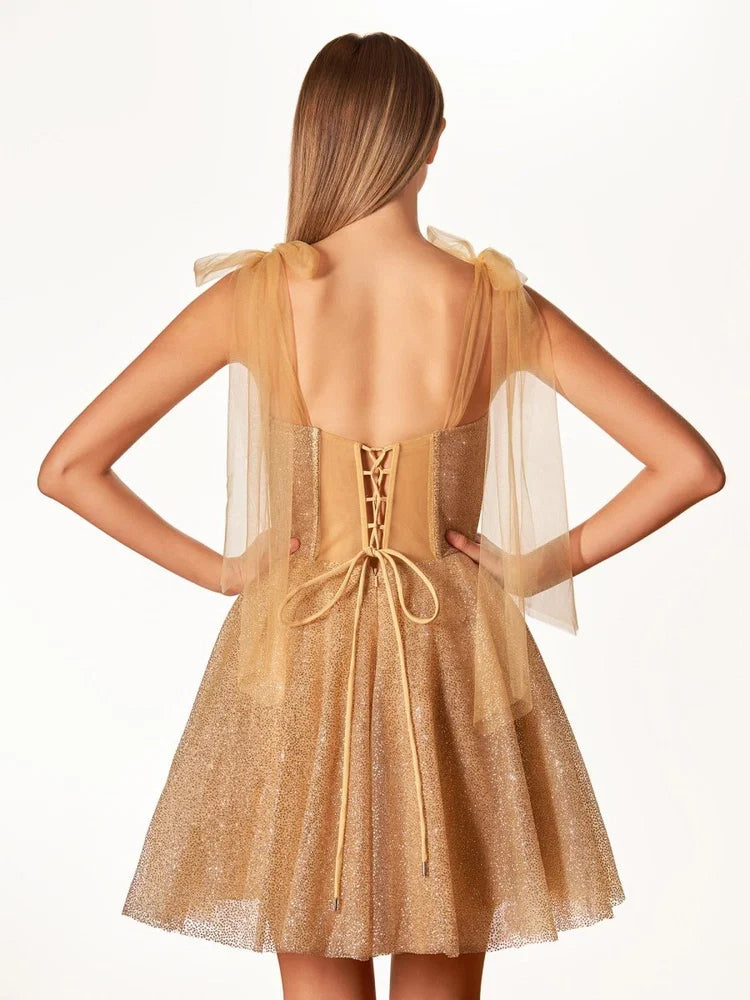 Ivory short homecoming dress, alternate view showing the full-length profile