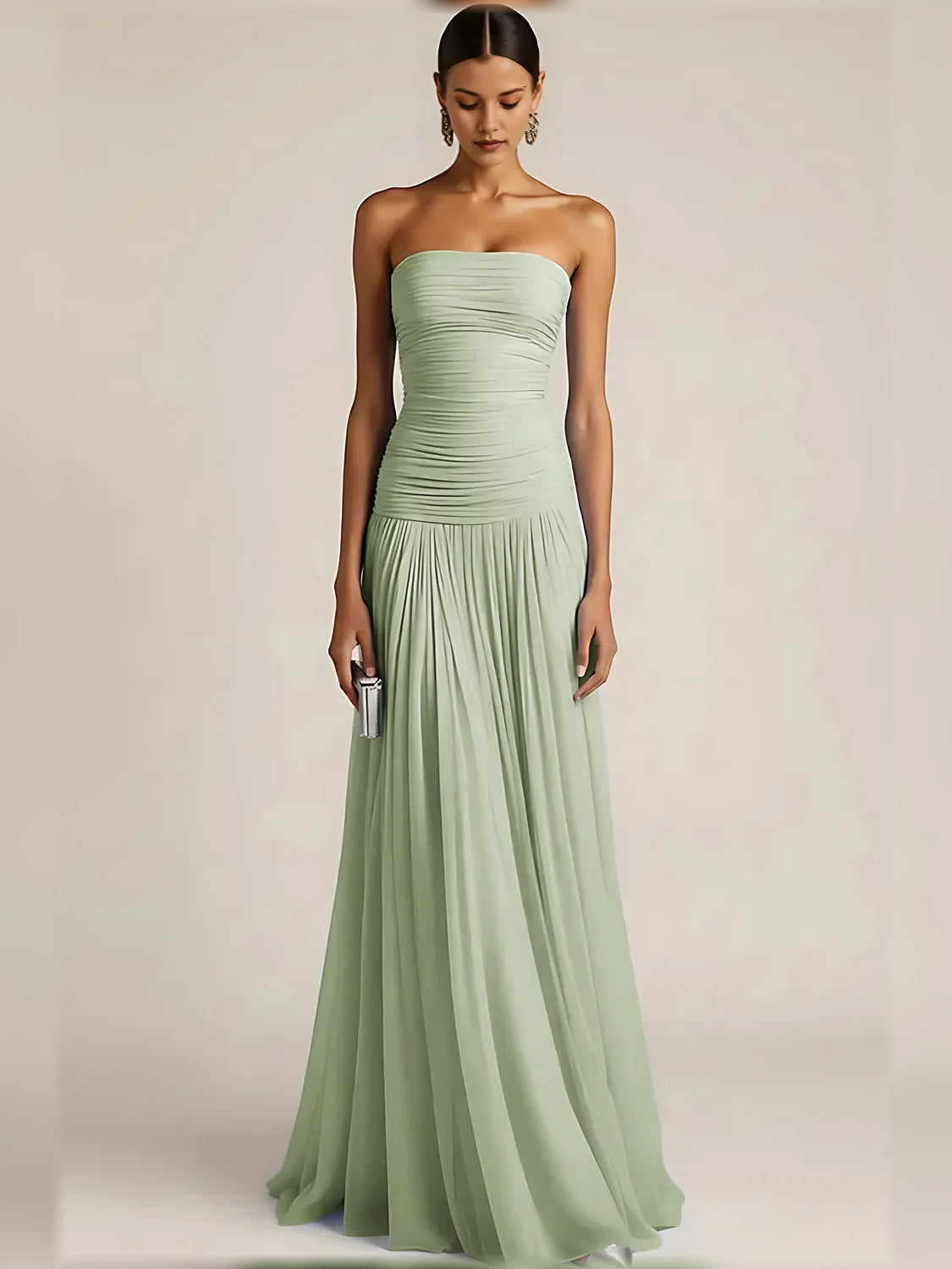 Mint Green a-line floor-length formal dress with ruching, alternate view