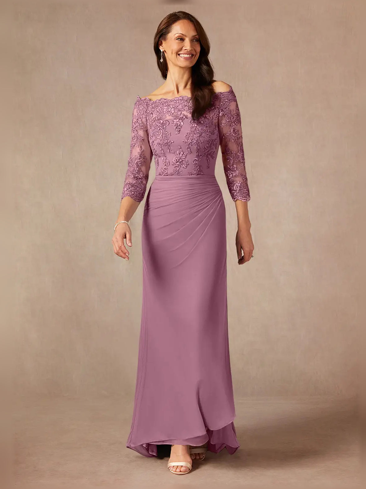 Dusty Sage maxi mother of the bride dress, alternate view showing the full-length profile