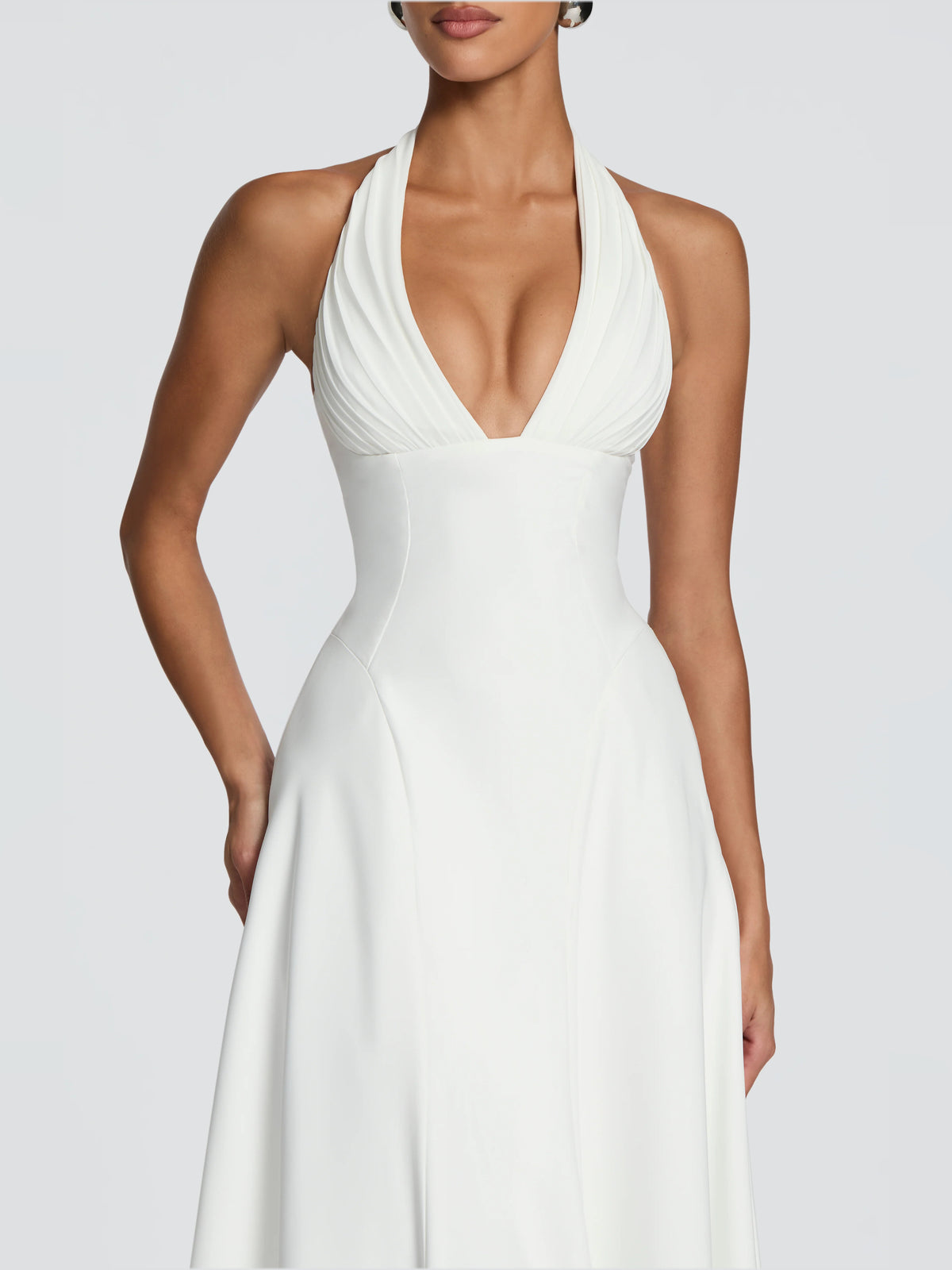 Ivory midi formal dress, alternate view showing the hem