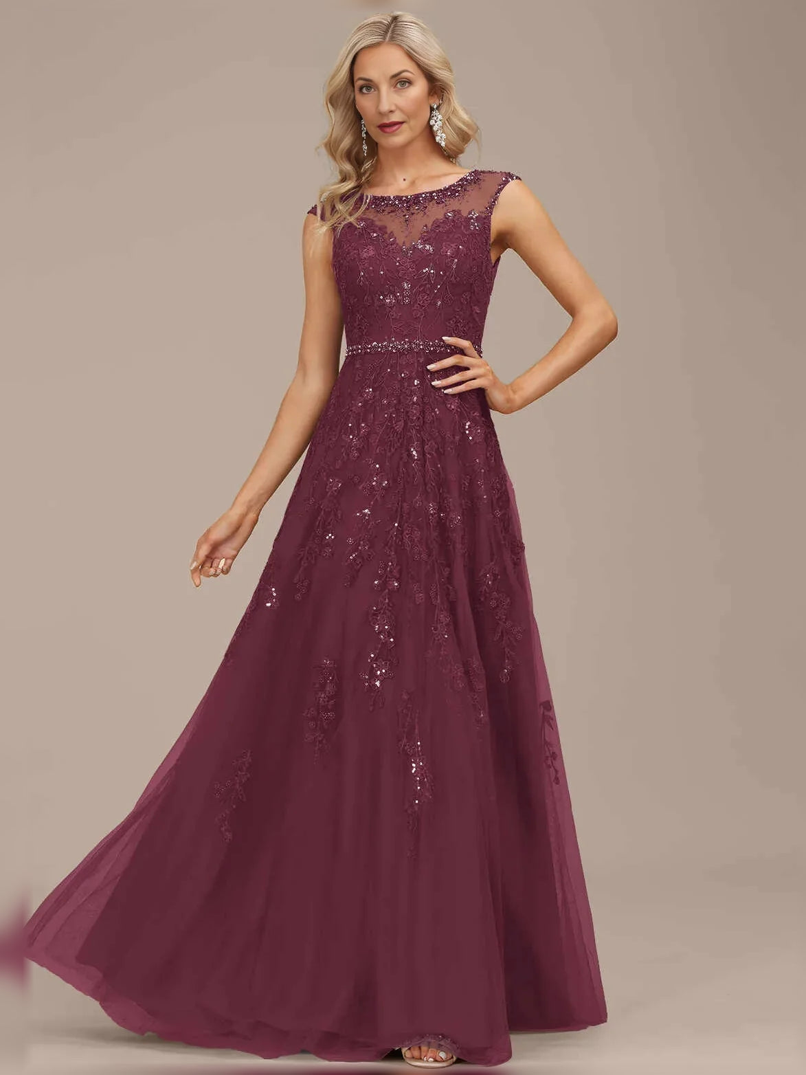 Mulberry maxi mother of the bride dress, alternate view showing the full-length profile