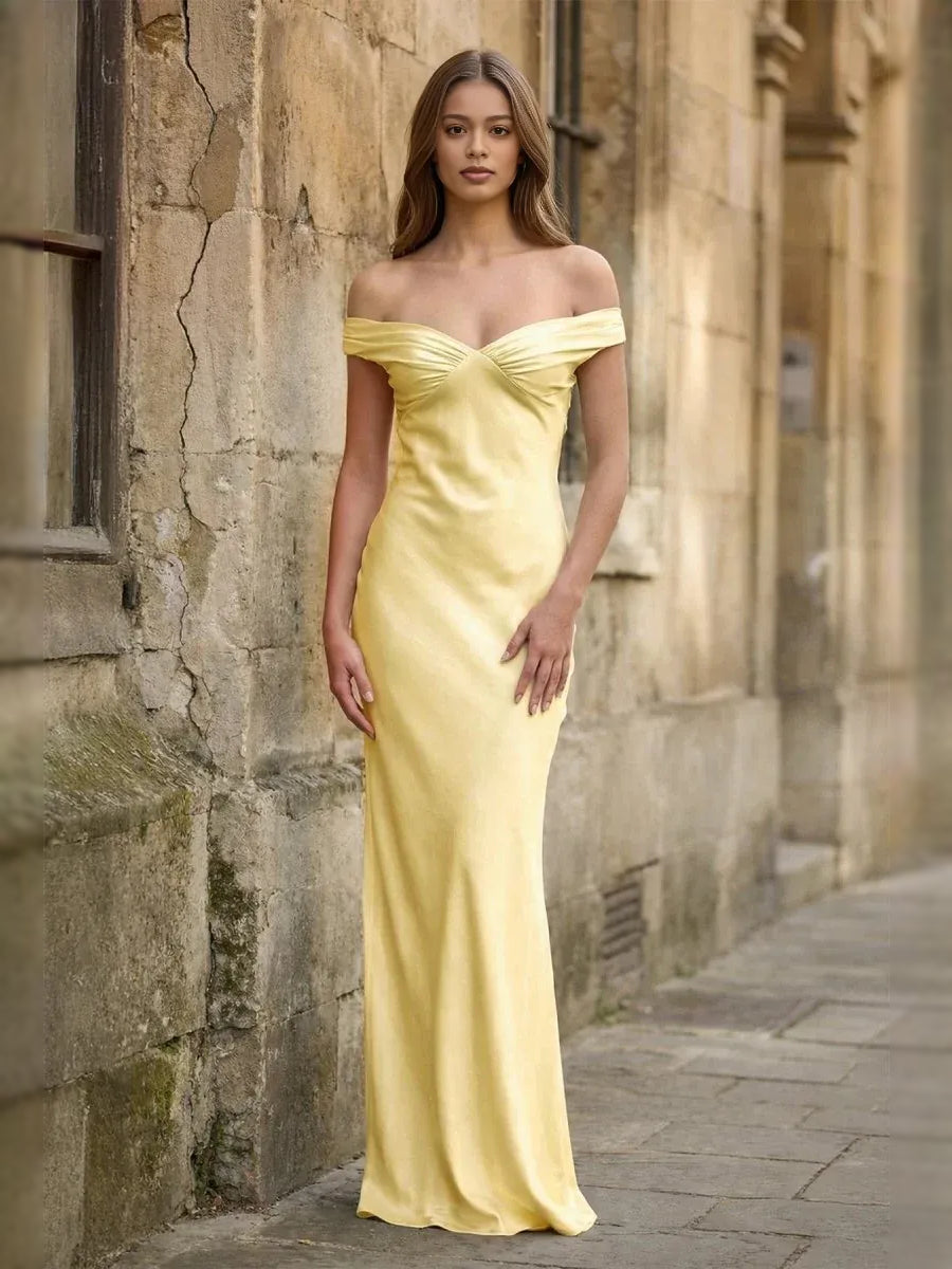 Yellow floor-length prom dress, alternate view showing the full-length profile