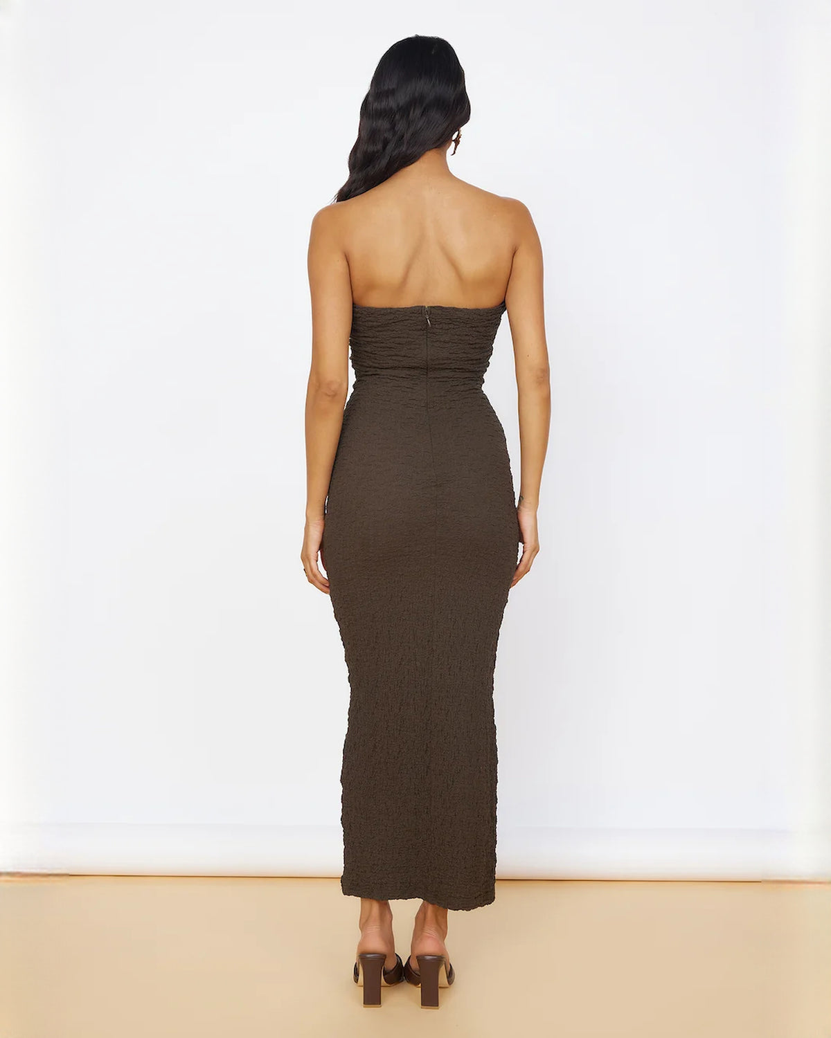 sleeveless structured satin a-line maxi bridesmaid dress - image 6