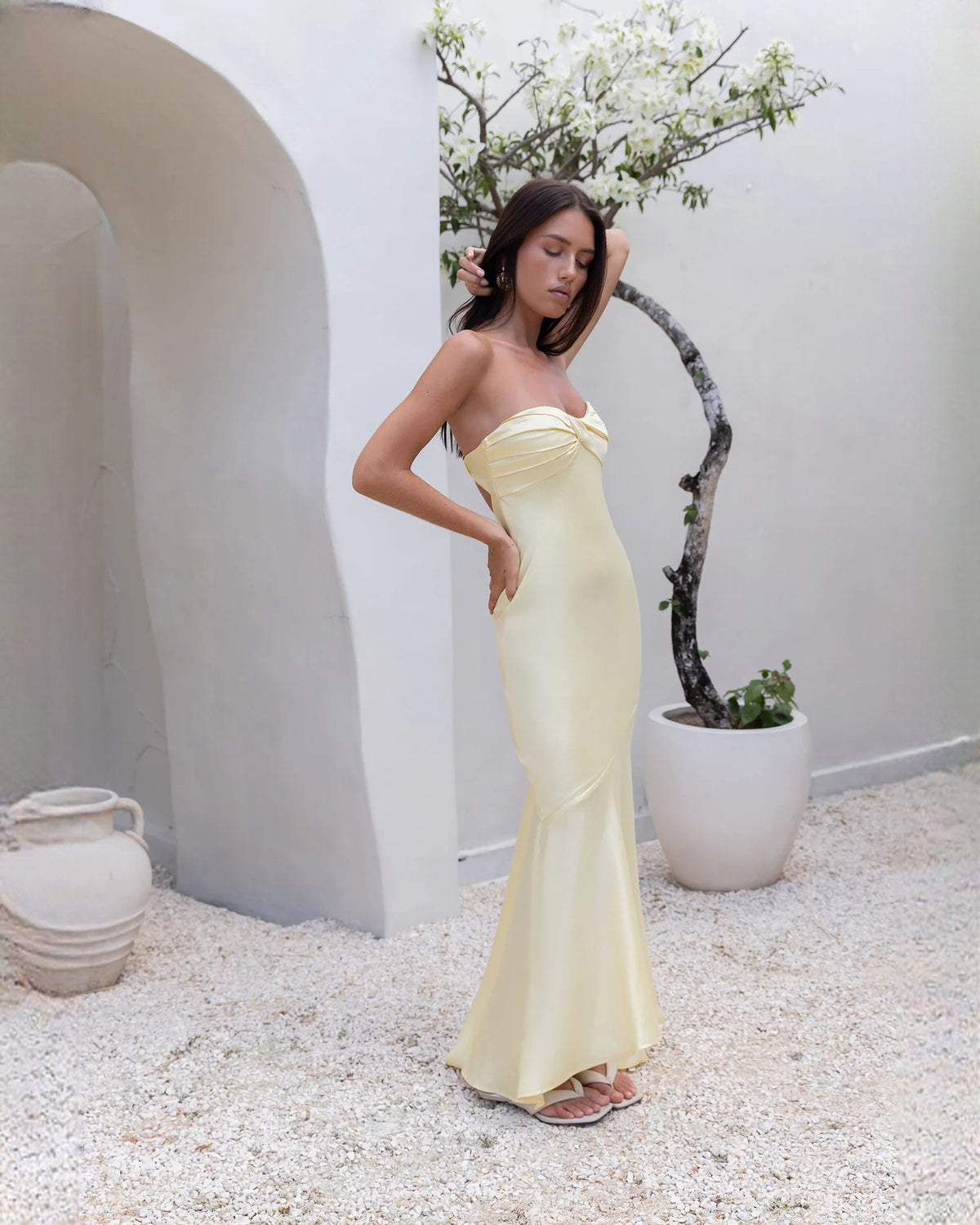 sleeveless satin a-line maxi bridesmaid dress - image 6