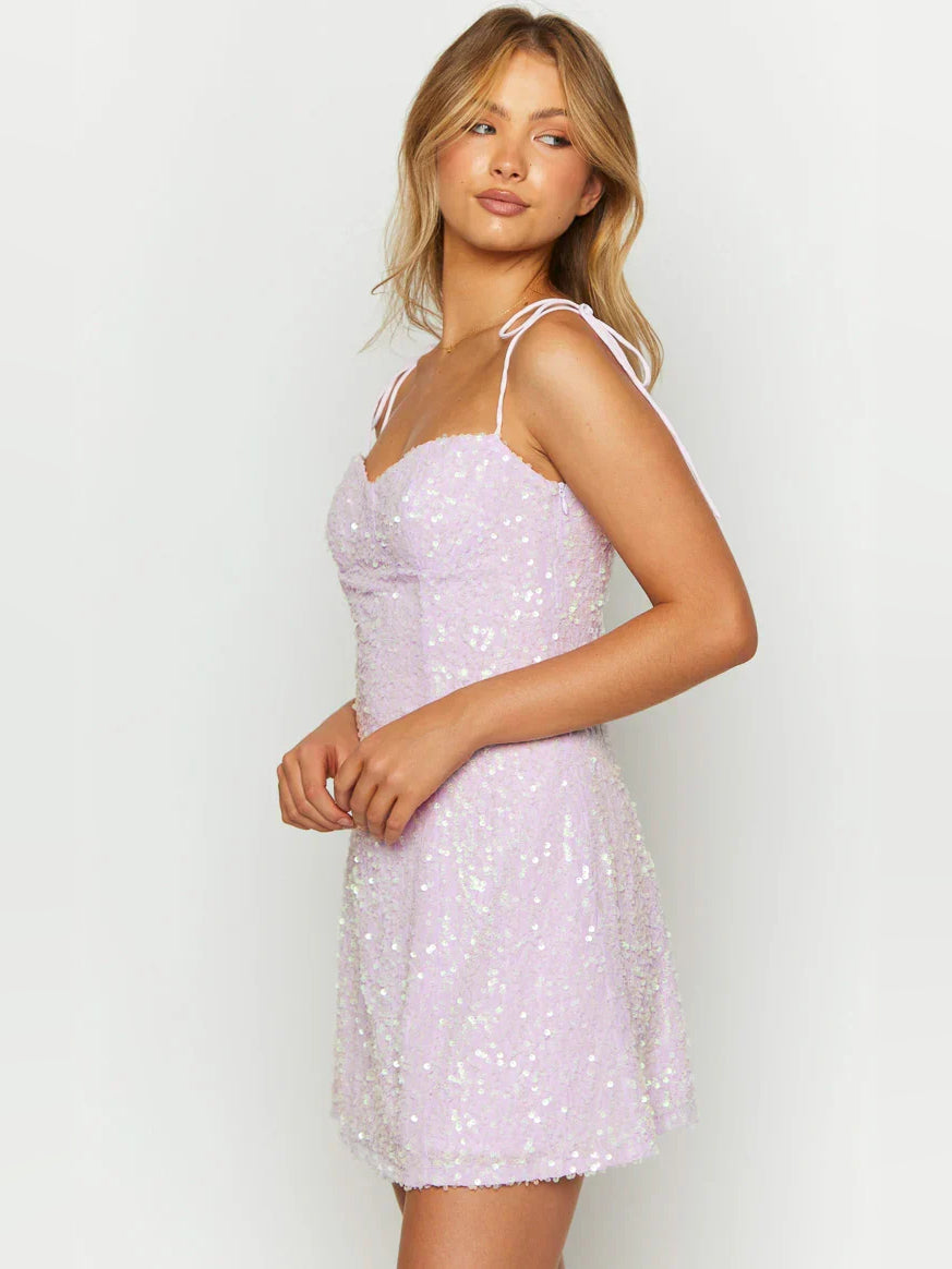 Light Pink mini homecoming dress, alternate view showing the full-length profile