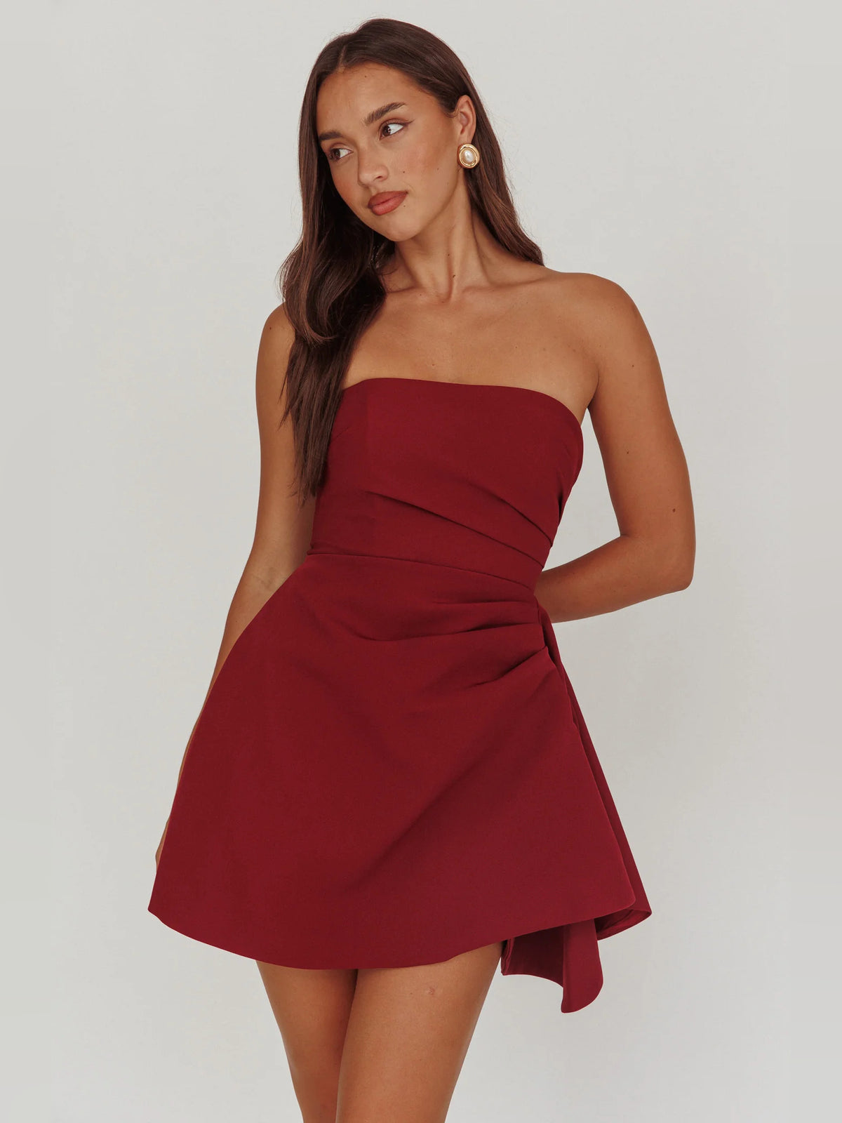 Pink mini homecoming dress, alternate view showing the full-length profile