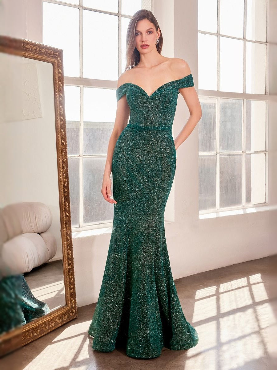 Silver floor-length prom dress, front view showing the mermaid silhouette from another angle