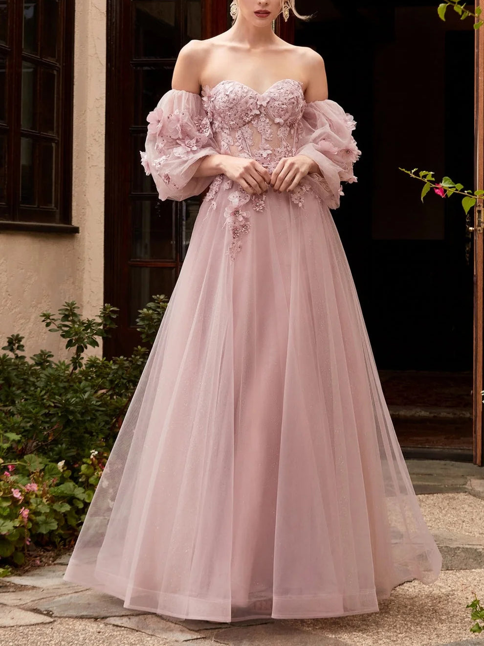 Mauve floor-length prom dress, alternate view showing the full-length profile