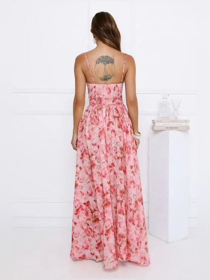 Pink midi formal dress, alternate view showing the hem
