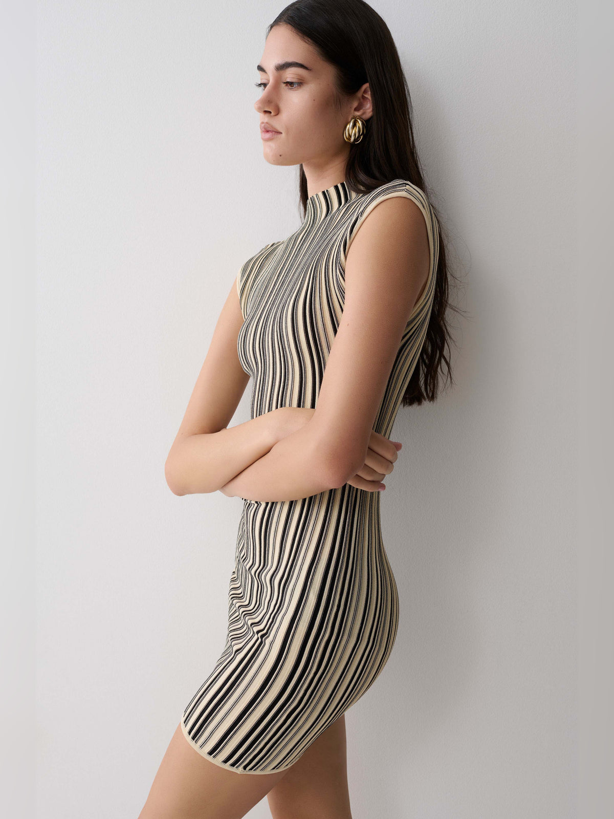 Ivory mini homecoming dress, alternate view showing the full-length profile