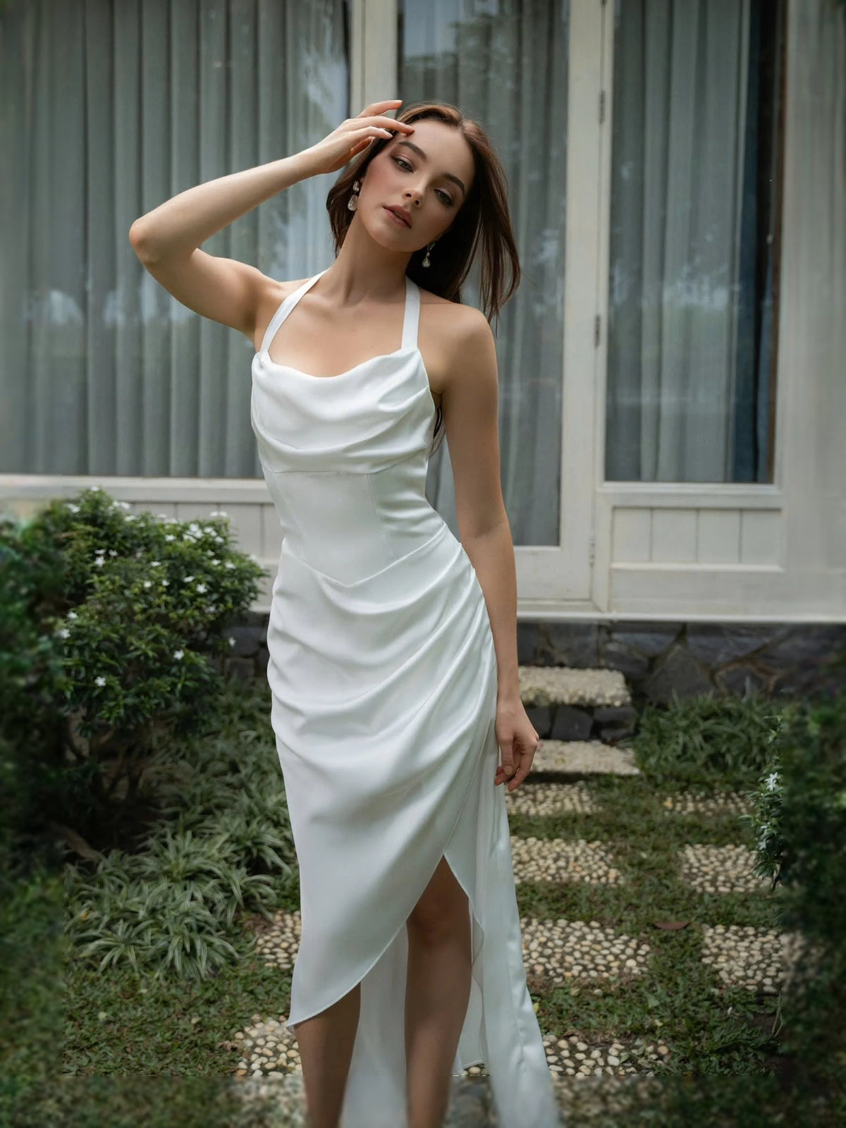 Ivory midi wedding dress, alternate view showing the full-length profile