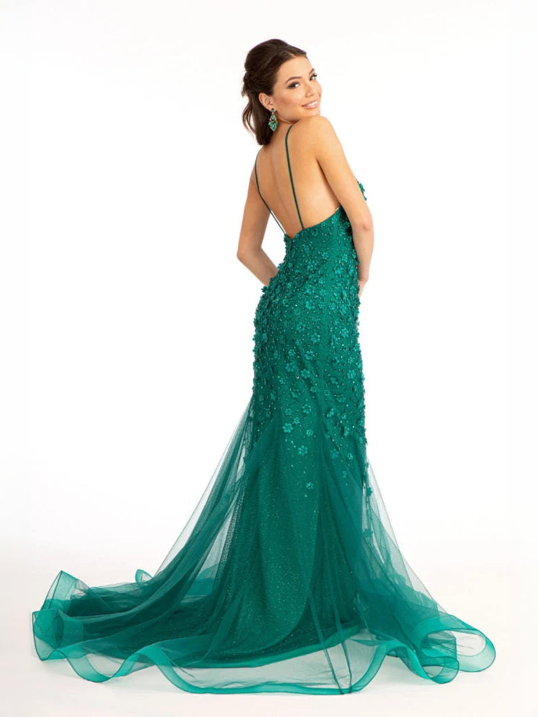 Champagne floor-length prom dress, alternate view showing the full-length profile