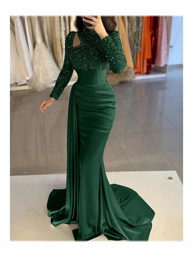 Emerald Green mermaid floor-length formal dress with sequins, alternate view