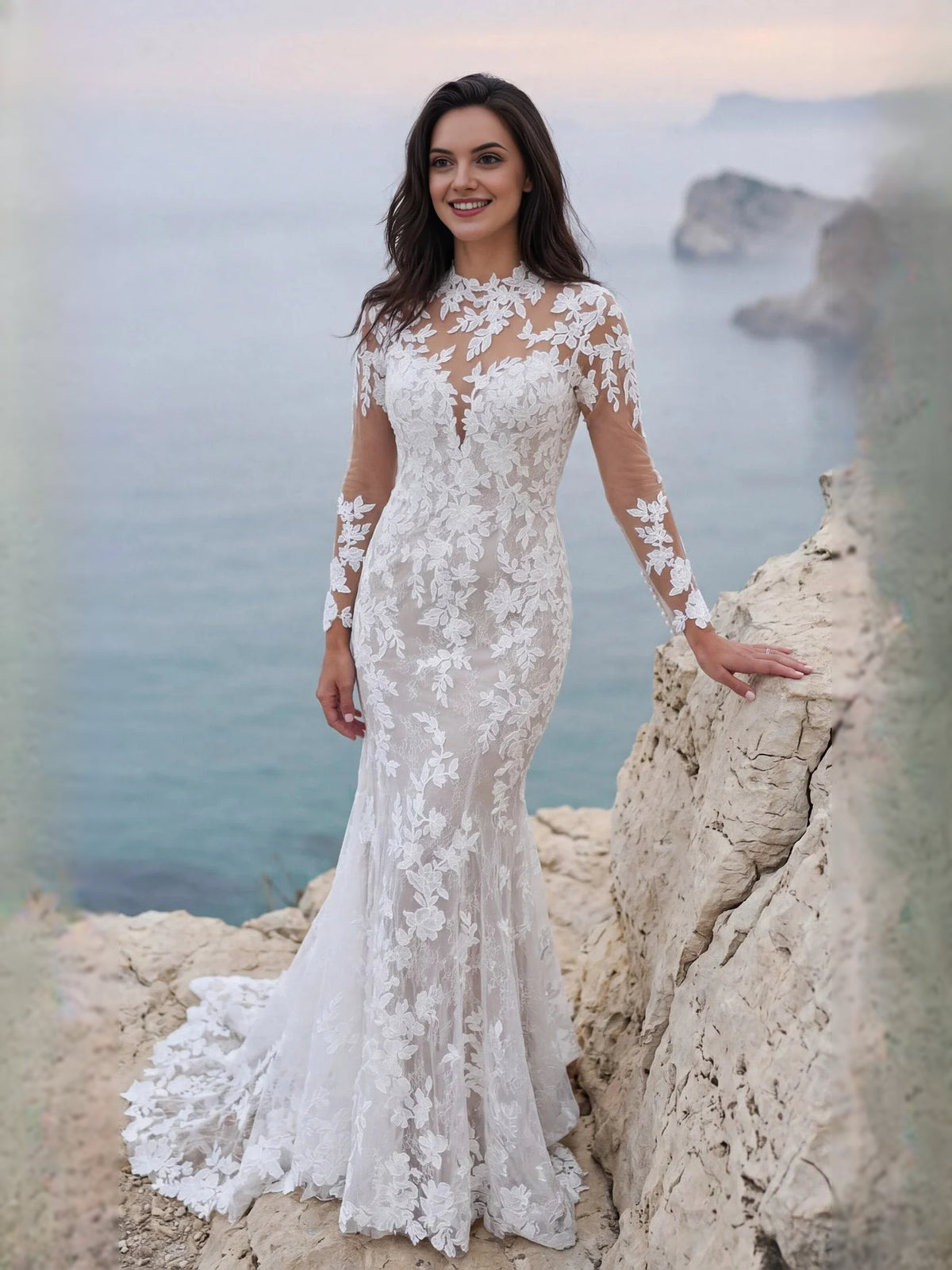 Ivory floor-length wedding dress, alternate view showing the full-length profile