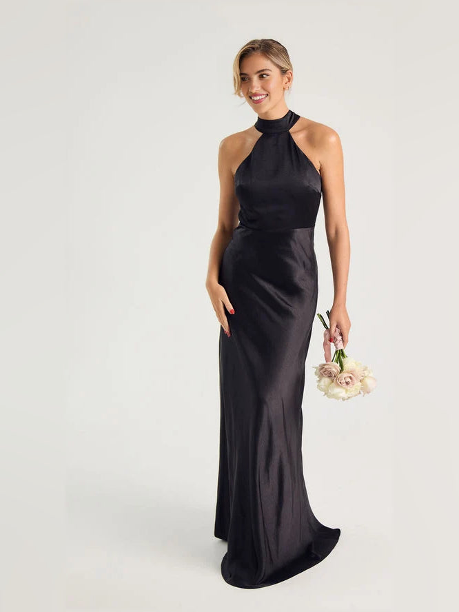 Black floor-length bridesmaid dress, alternate view showing the full-length profile