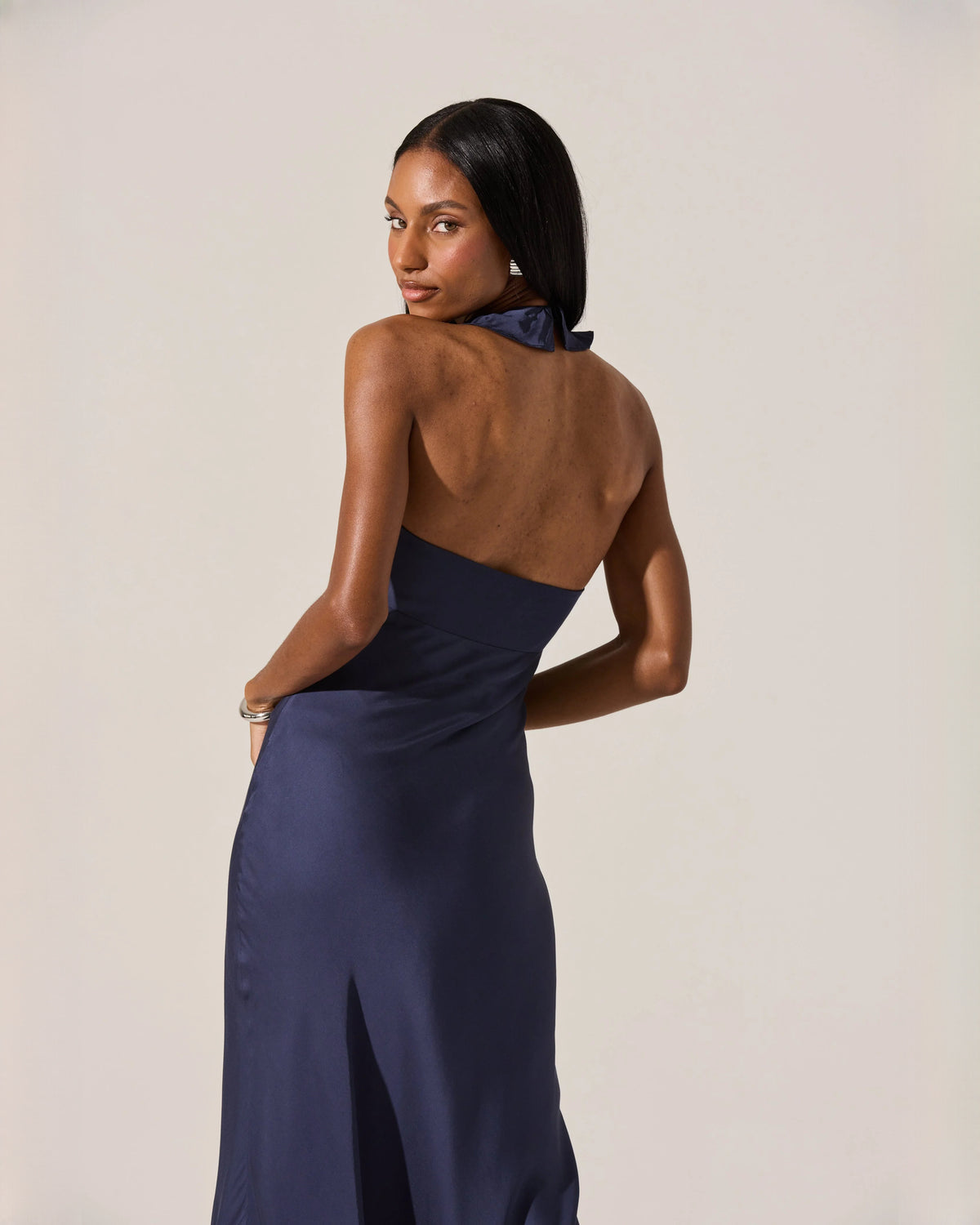 halter neck satin a-line maxi bridesmaid dress - image 6
