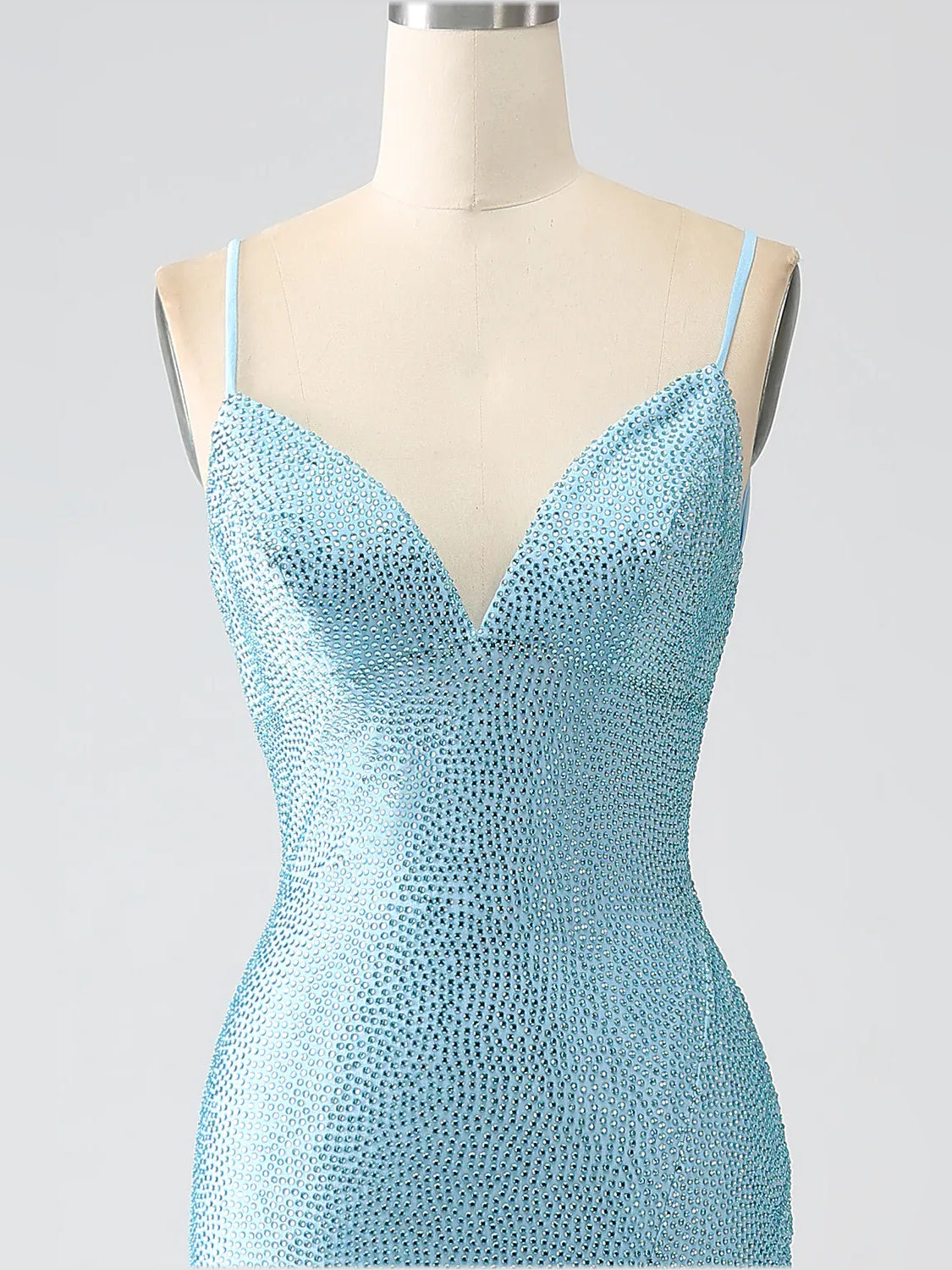 Royal Blue floor-length prom dress, back view showing the rear of the dress showing the garment from a different position