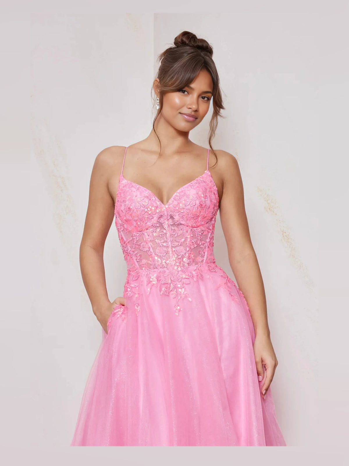 Light Blue floor-length prom dress, alternate view showing the full-length profile
