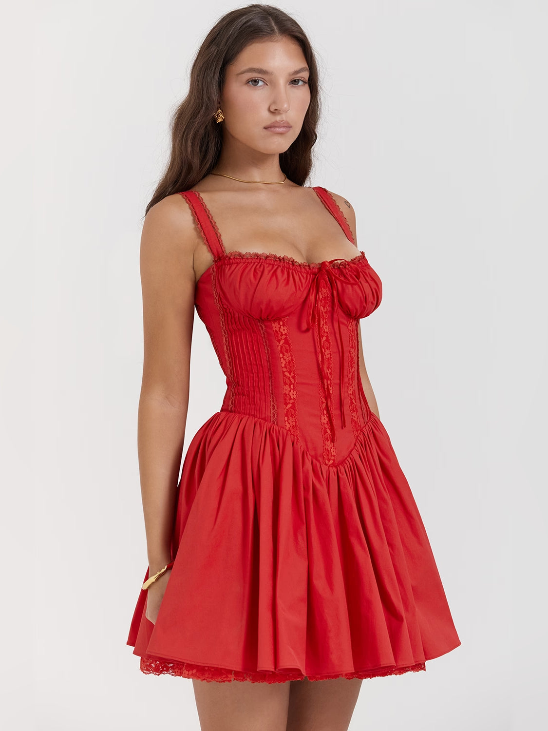 Pink mini homecoming dress, alternate view showing the full-length profile