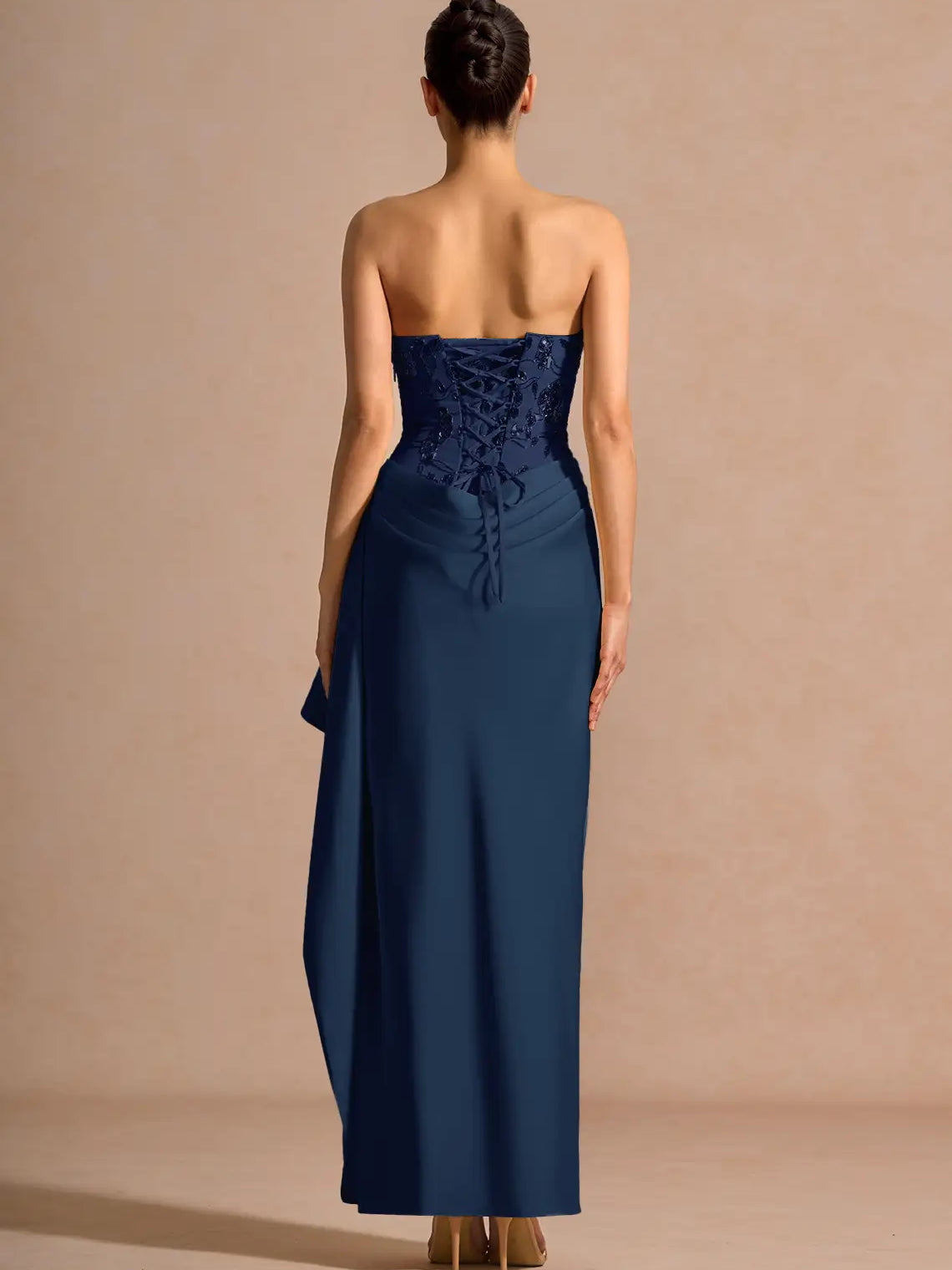 Lilac mermaid floor-length formal dress with floral print, alternate view