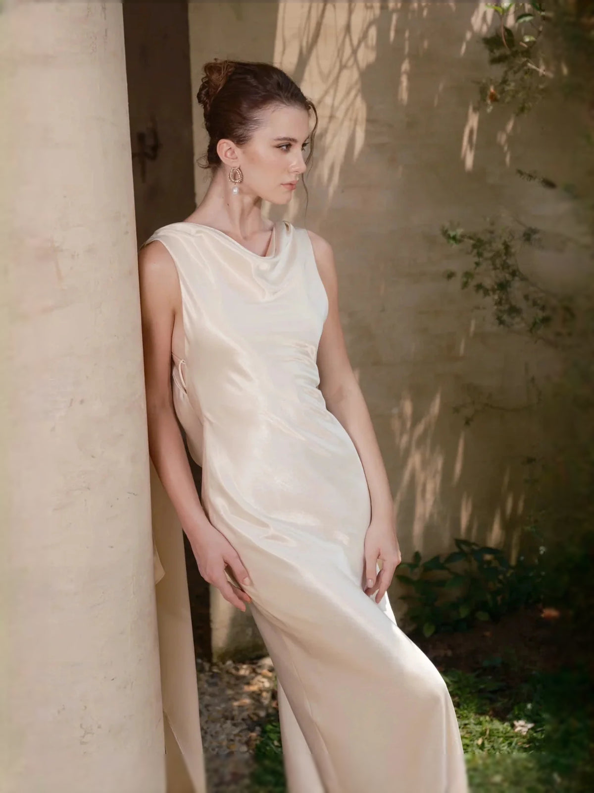 Ivory floor-length wedding dress, alternate view showing the full-length profile