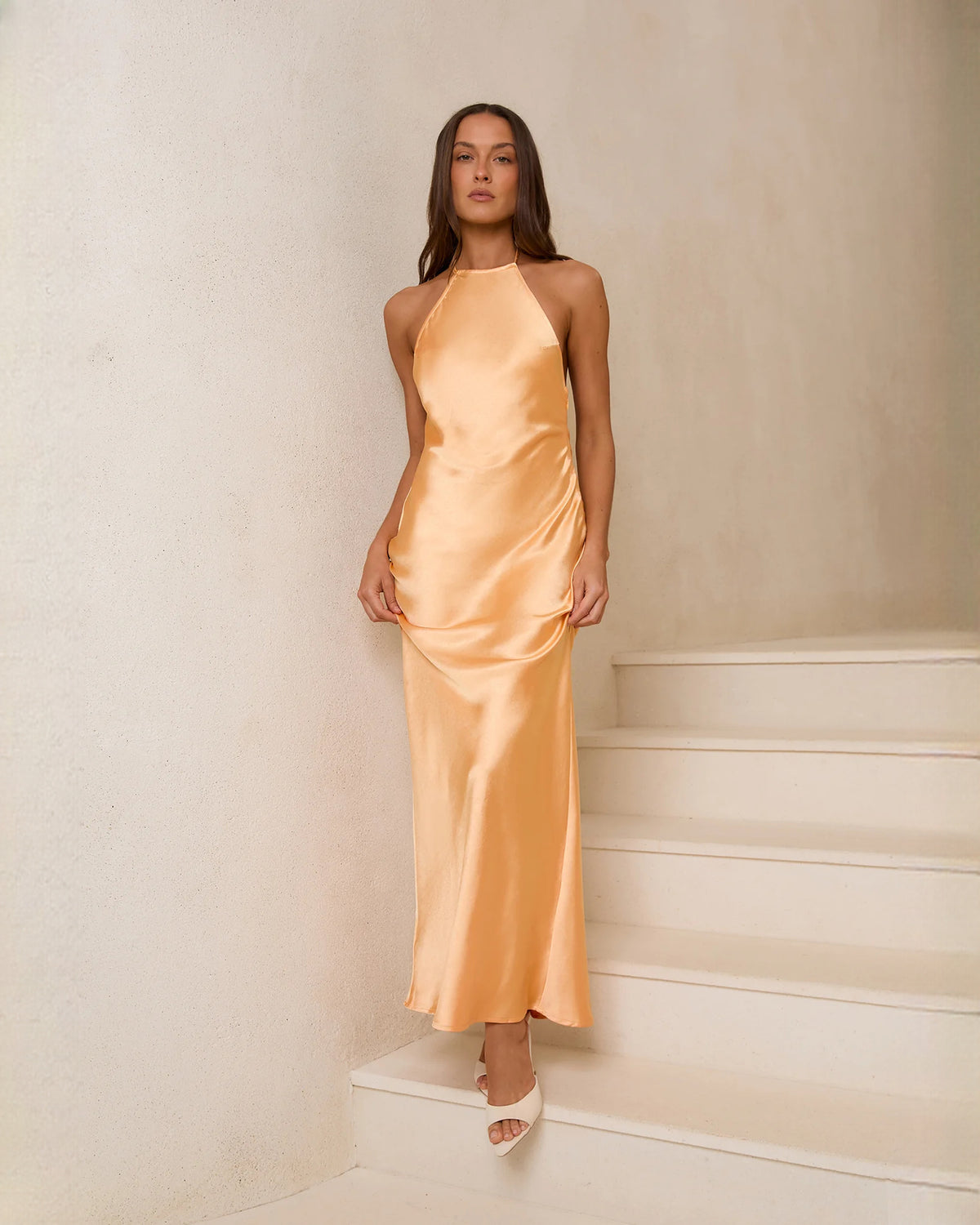 halter neck satin a-line maxi bridesmaid dress - image 6