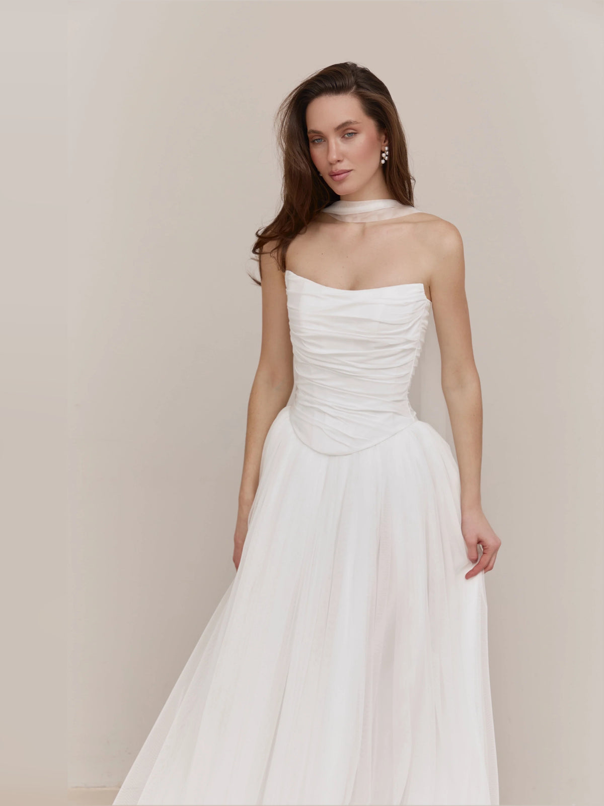 Ivory floor-length wedding dress, alternate view showing the full-length profile