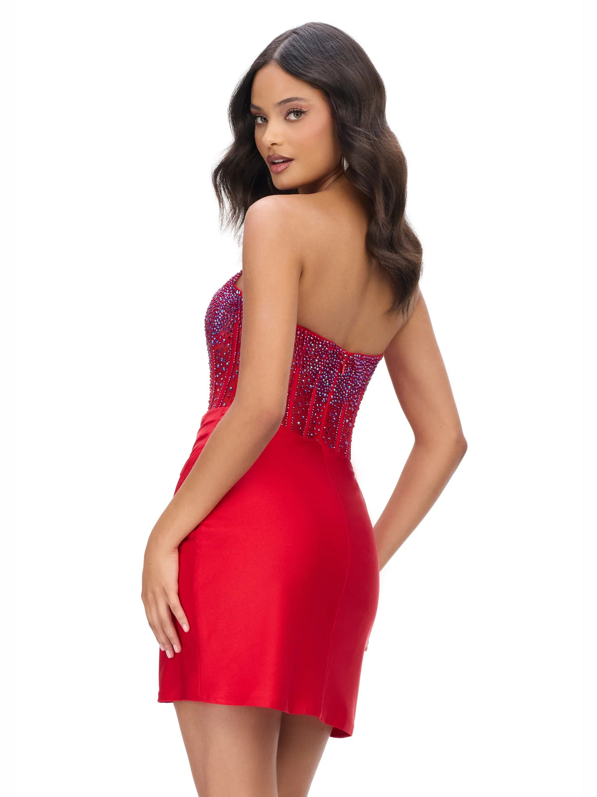 Aqua mini homecoming dress, alternate view showing the full-length profile