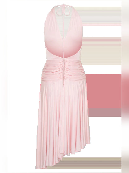 Pink midi formal dress, alternate view showing the hem