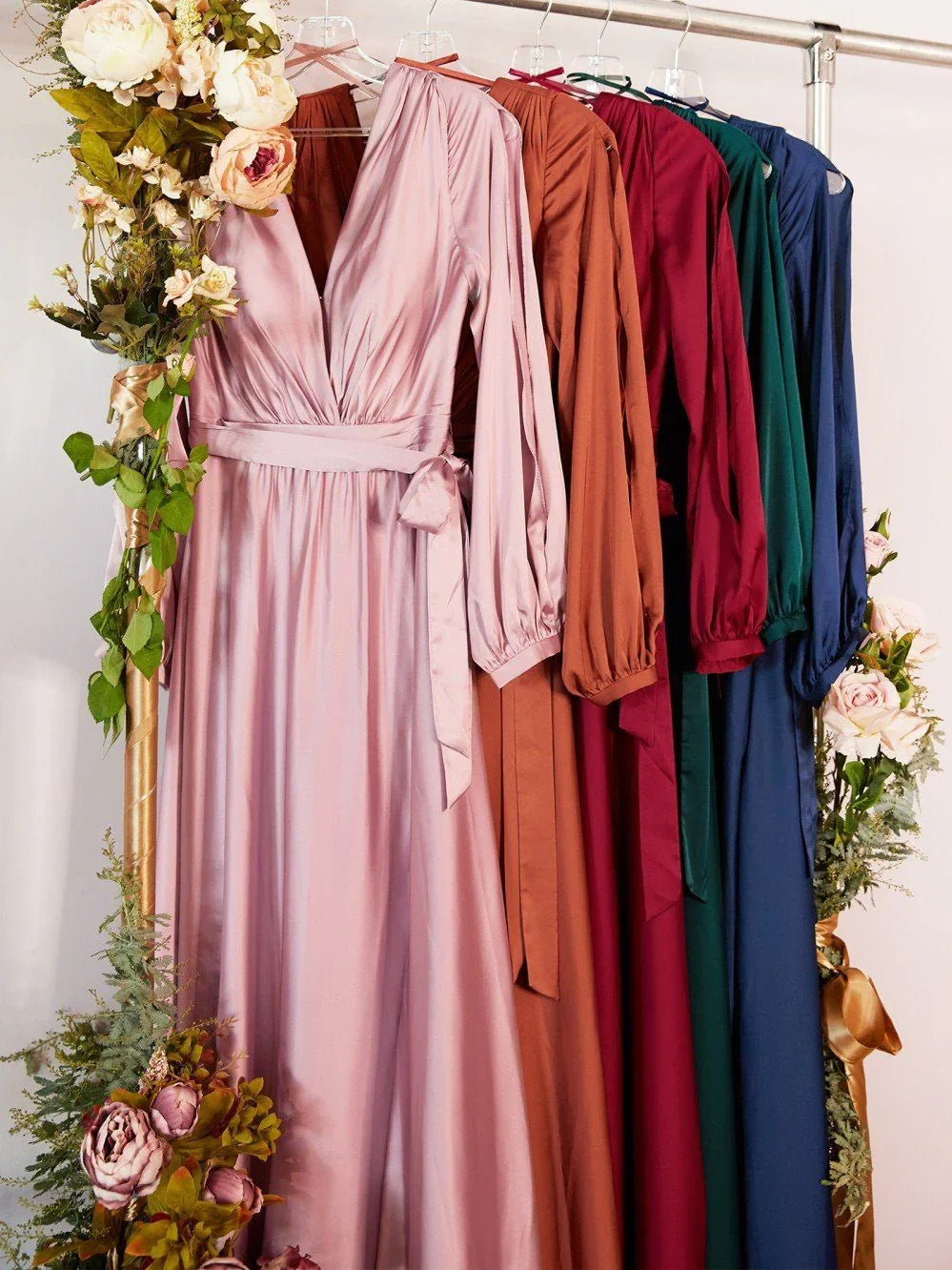 Nude a-line floor-length formal dress with draping, alternate view showing the hem