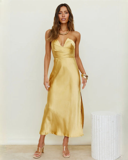 sleeveless satin a-line maxi bridesmaid dress - image 6