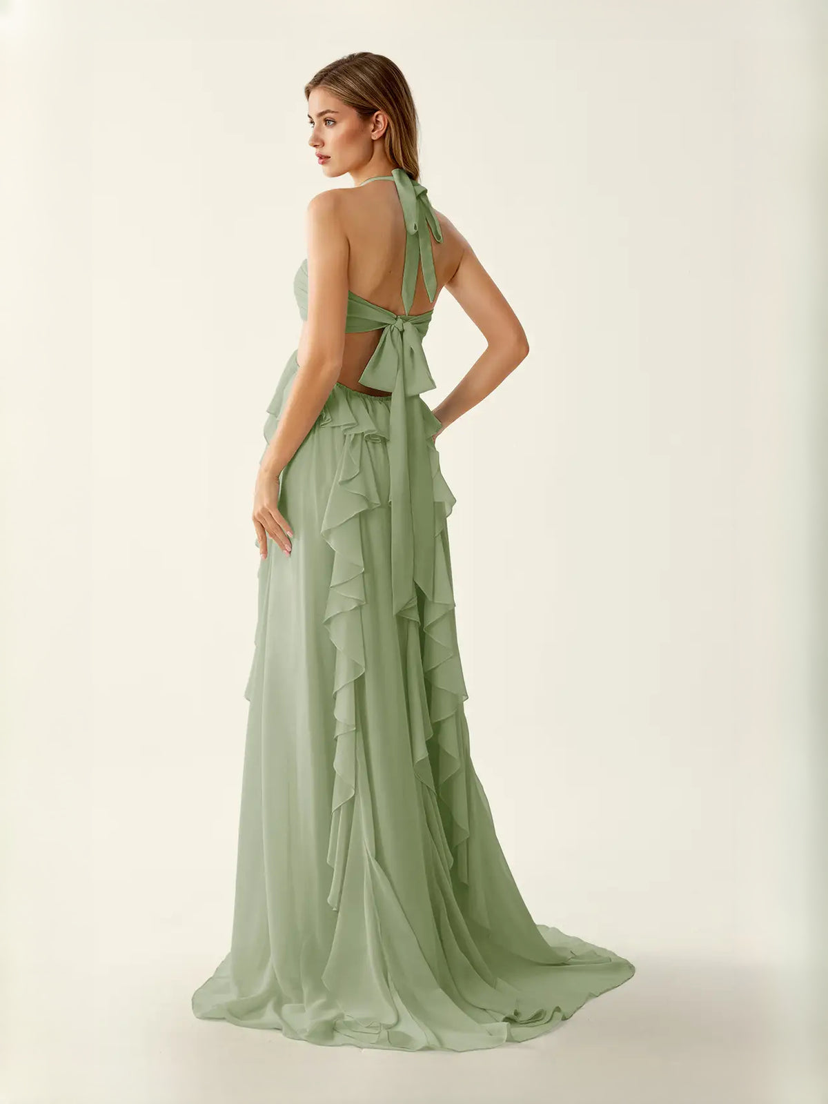 Lilac maxi prom dress, alternate view showing the full-length profile