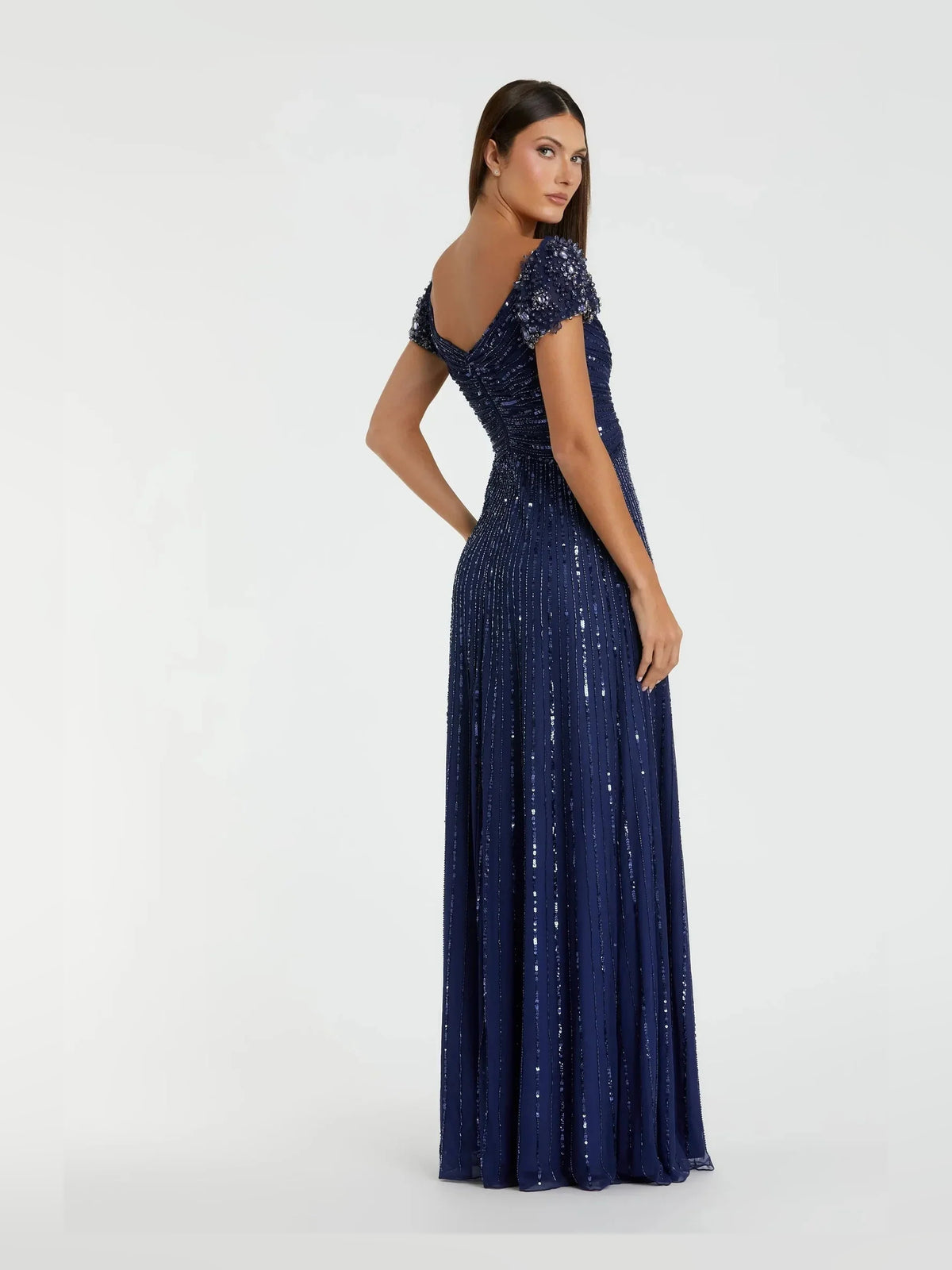 Mint Green a-line floor-length formal dress with ruching, alternate view showing the hem