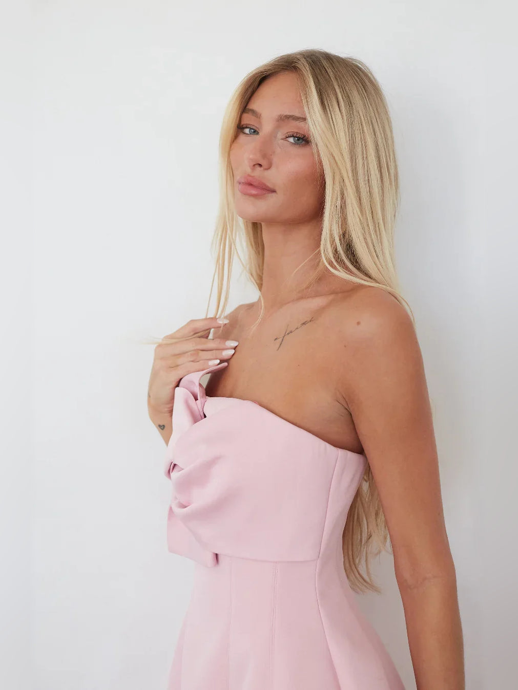 White mini homecoming dress, alternate view showing the full-length profile