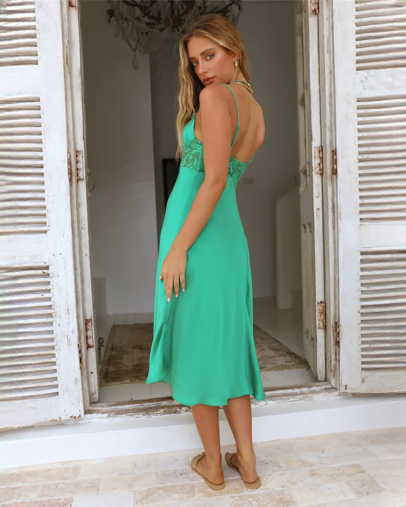 sleeveless satin a-line midi bridesmaid dress - image 6