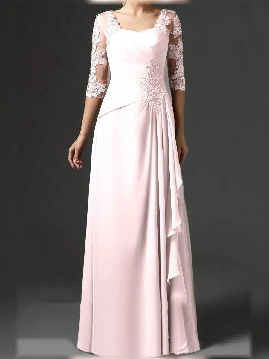 Light Pink floor-length mother of the bride dress, alternate view showing the full-length profile