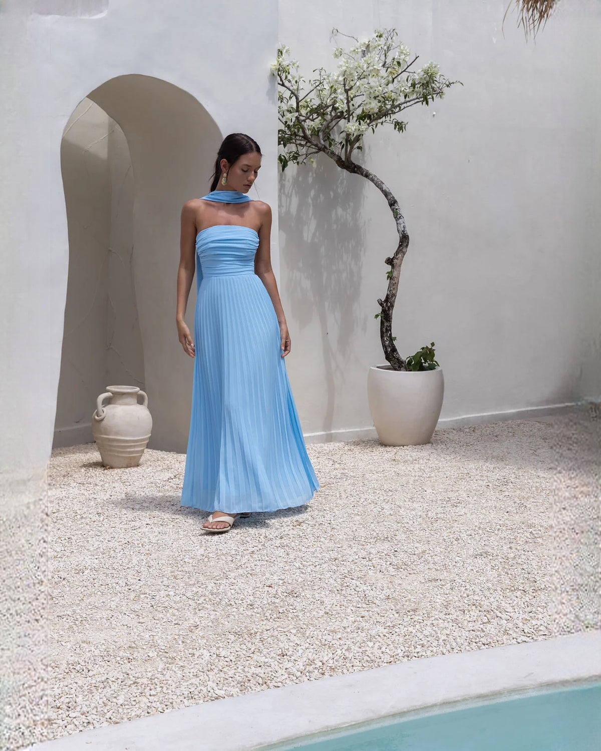 strapless chiffon a-line maxi bridesmaid dress - image 6