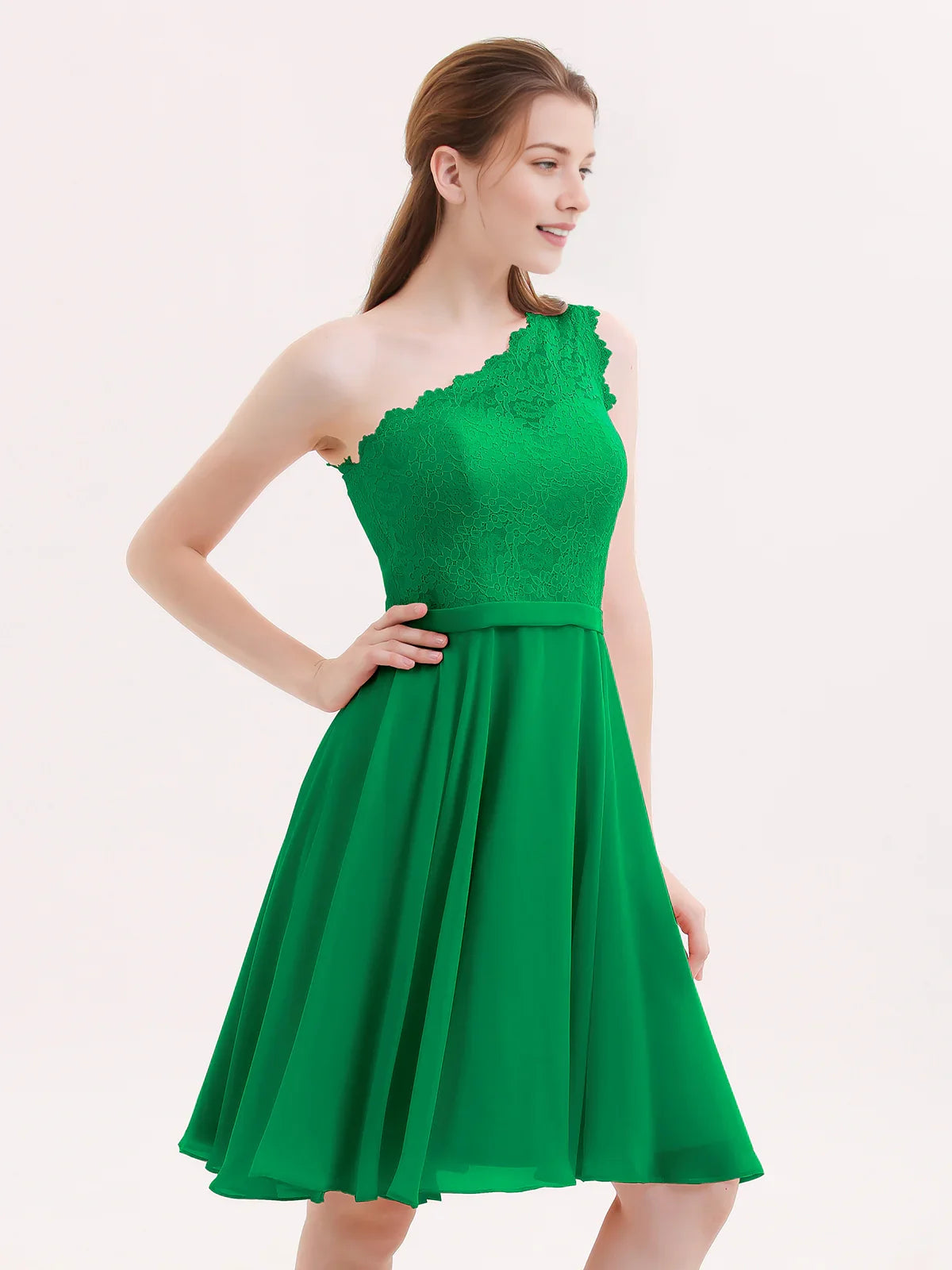 Emerald Green short homecoming dress, alternate view showing the full-length profile