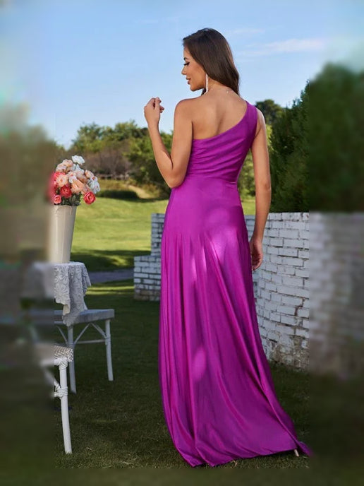 Black maxi bridesmaid dress, alternate view showing the full-length profile