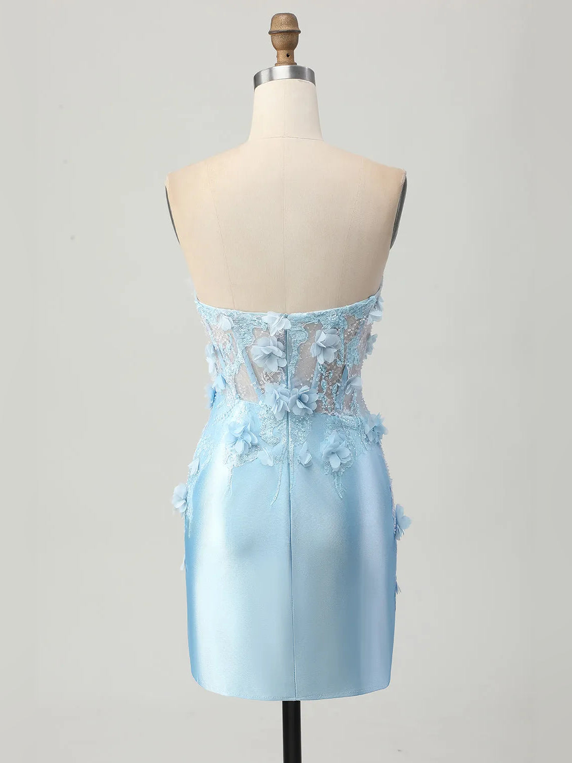 Light Blue mini homecoming dress, alternate view showing the full-length profile