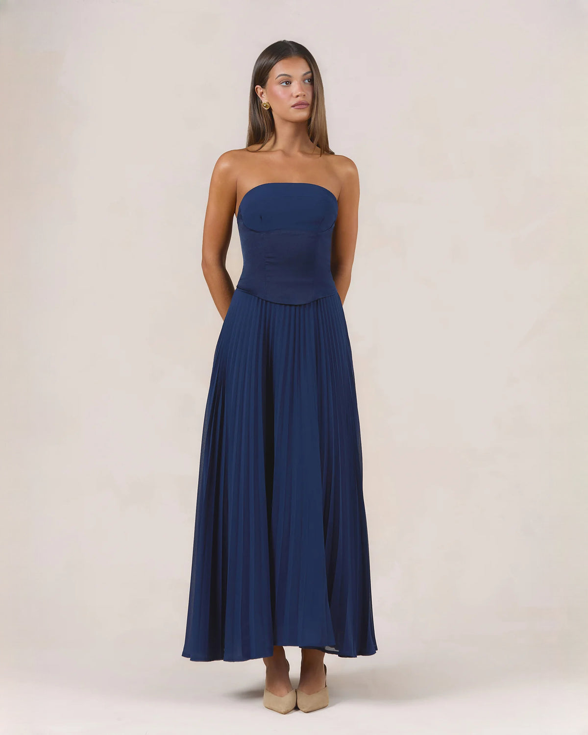 strapless chiffon a-line maxi bridesmaid dress - image 6