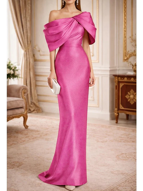 Fuchsia mermaid floor-length formal dress with bow detail, alternate view