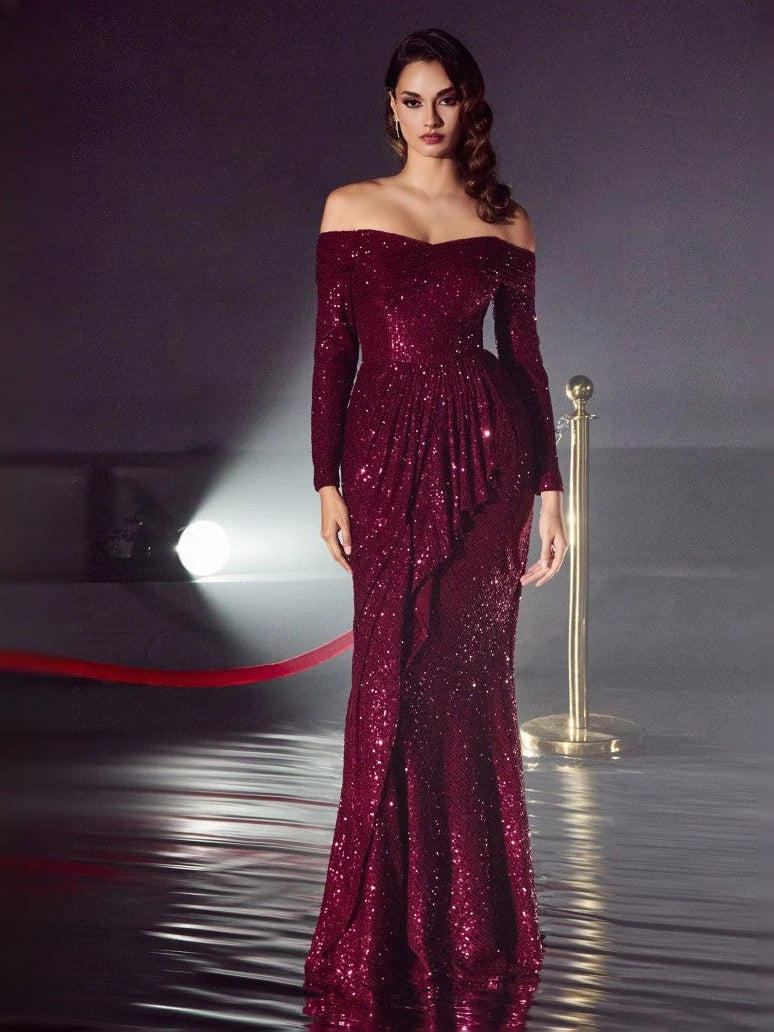 Wine floor-length prom dress, alternate view showing the full-length profile
